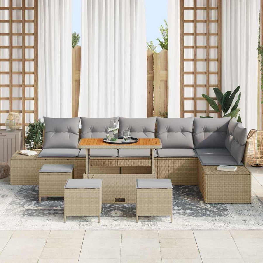 Tuin Sofa Set Met Kussen Met Opslag 9 Pcs En Licht Grijs 110 cm tafellengte beige en lichtgrijs