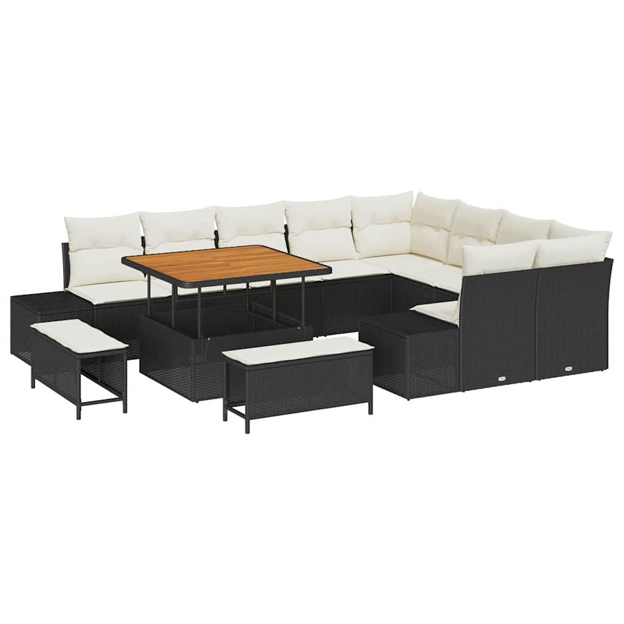 Tuinbankenset met kussen met opslag 12 pcs Zwart Poly riet