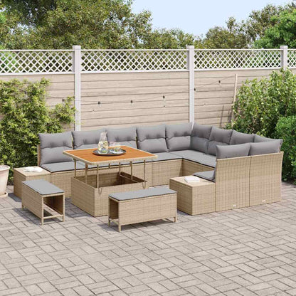 Tuinbankenset met kussen met opslag 12 pcs Beige Poly riet