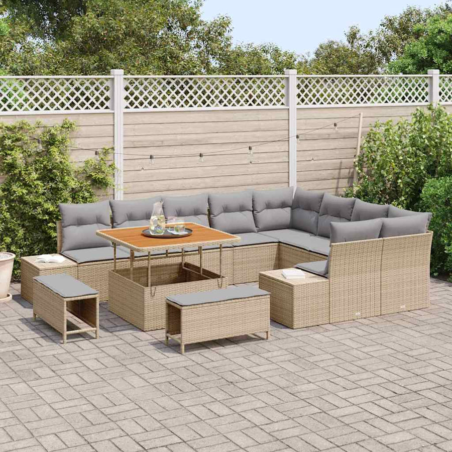 Tuinbankenset met kussen met opslag 12 pcs Beige Poly riet