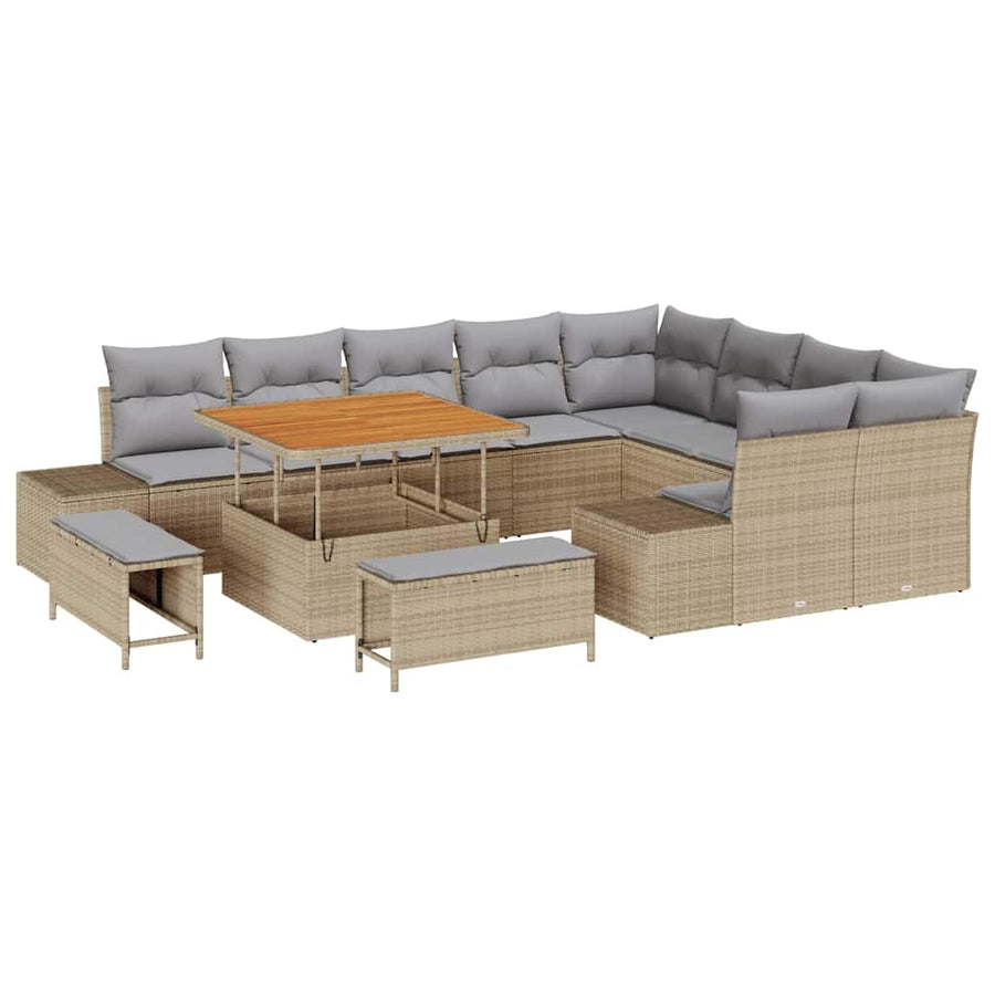 Tuinbankenset met kussen met opslag 12 pcs Beige Poly riet