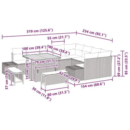 Tuinbankenset met kussen met opslag 12 pcs Beige Poly riet