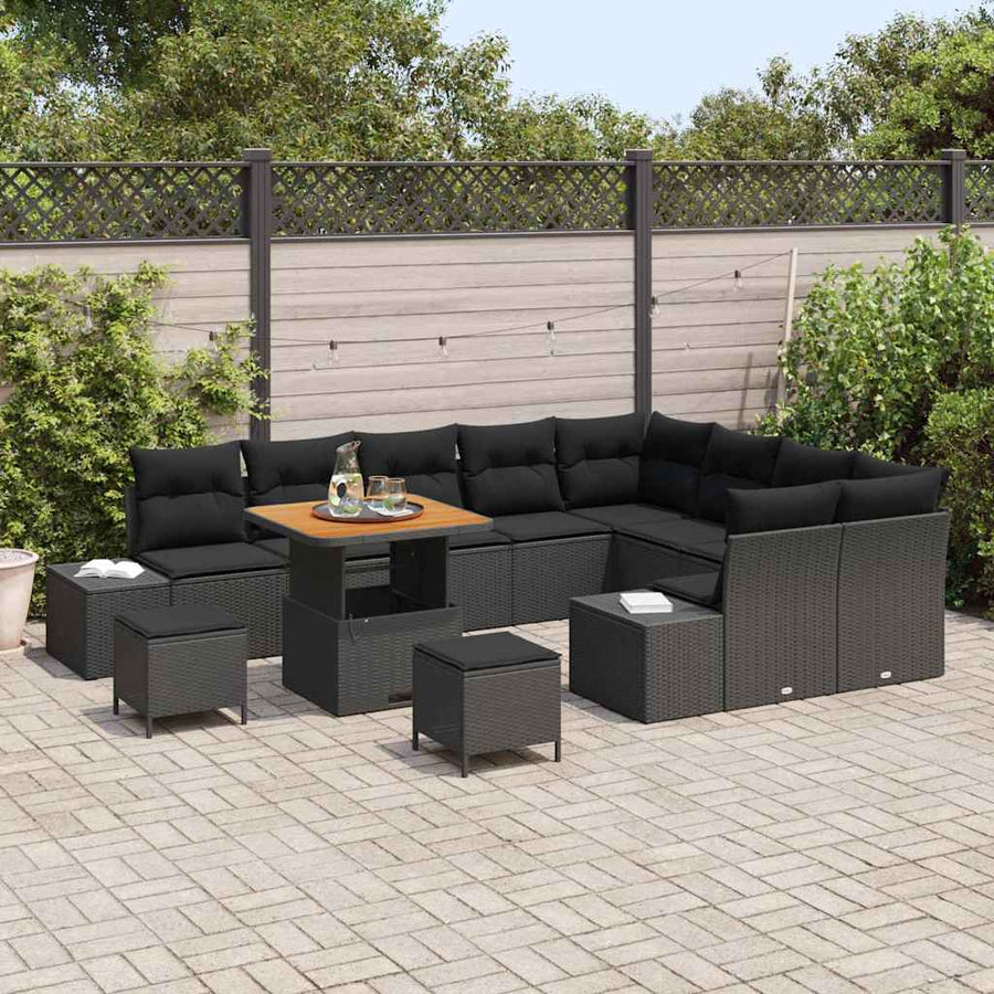 Tuinbankenset met kussen met opslag 12 pcs Zwart Poly riet