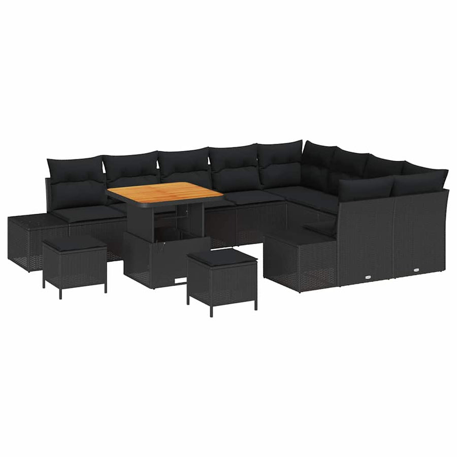 Tuinbankenset met kussen met opslag 12 pcs Zwart Poly riet