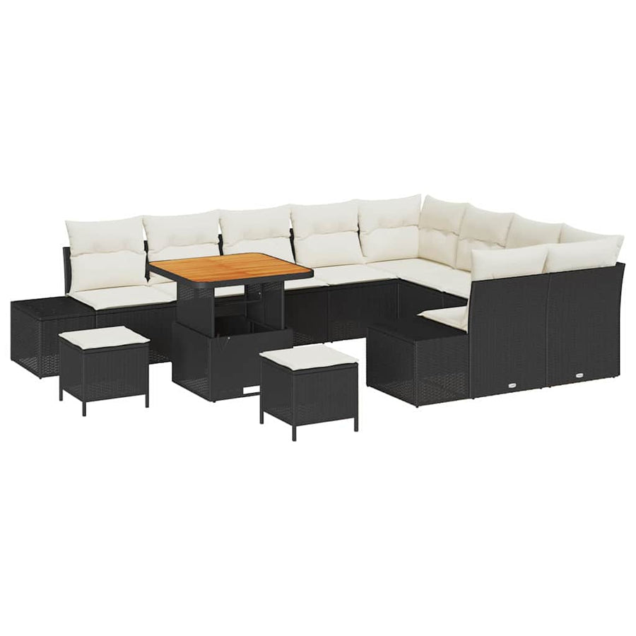 Tuinbankenset met kussen met opslag 12 pcs Zwart Poly riet