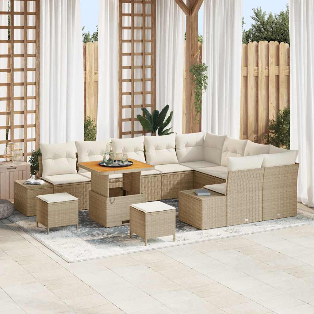 Tuinbankenset met kussen met opslag 12 pcs Beige Poly riet