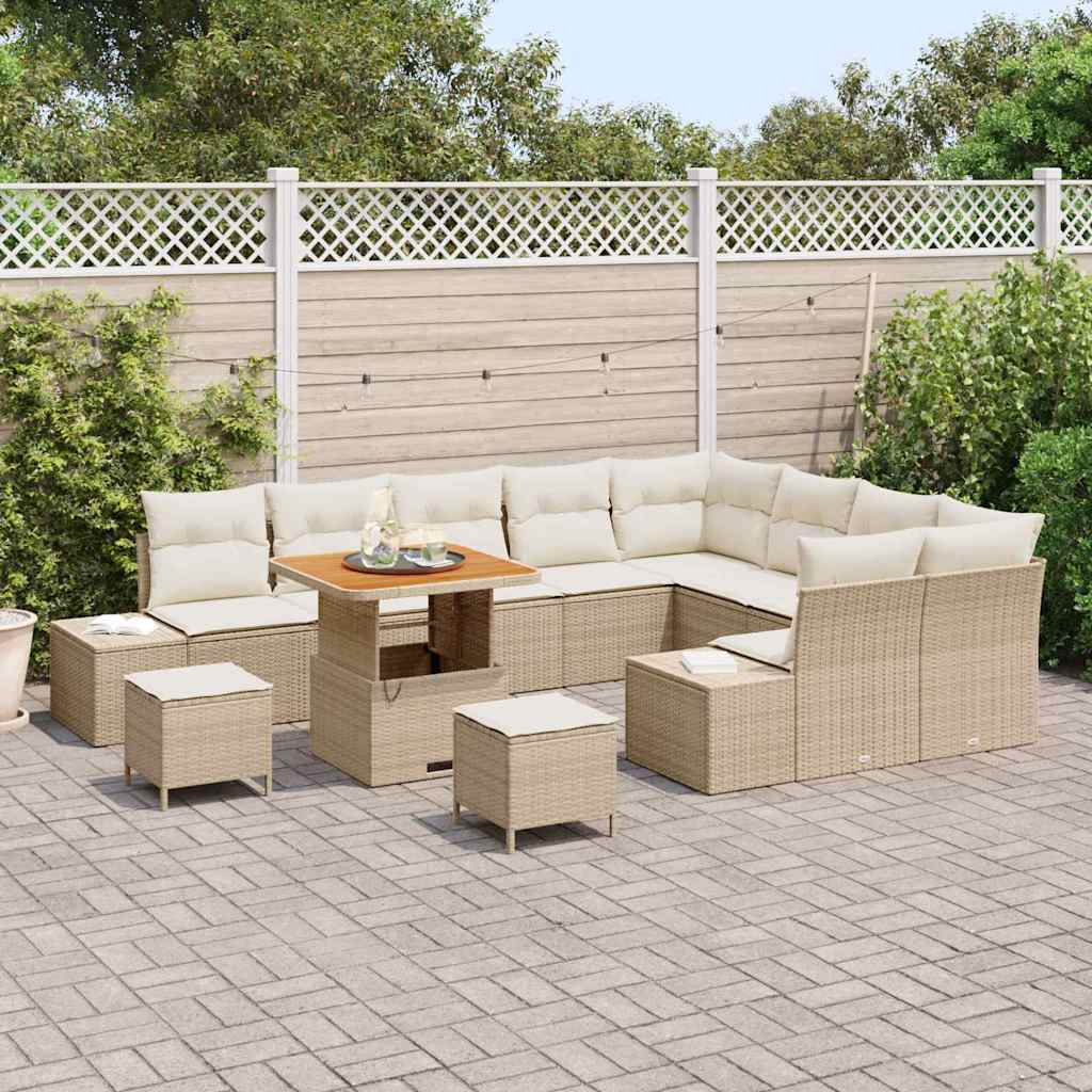 Tuinbankenset met kussen met opslag 12 pcs Beige Poly riet