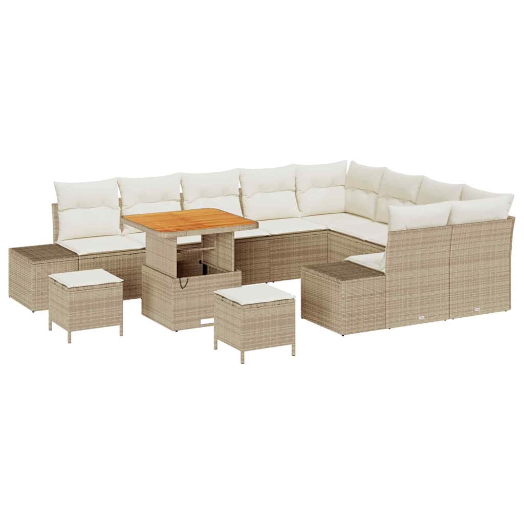 Tuinbankenset met kussen met opslag 12 pcs Beige Poly riet