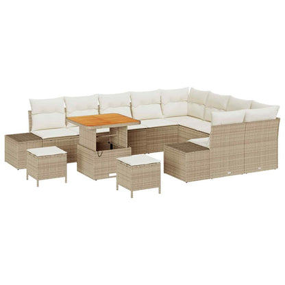 Tuinbankenset met kussen met opslag 12 pcs Beige Poly riet