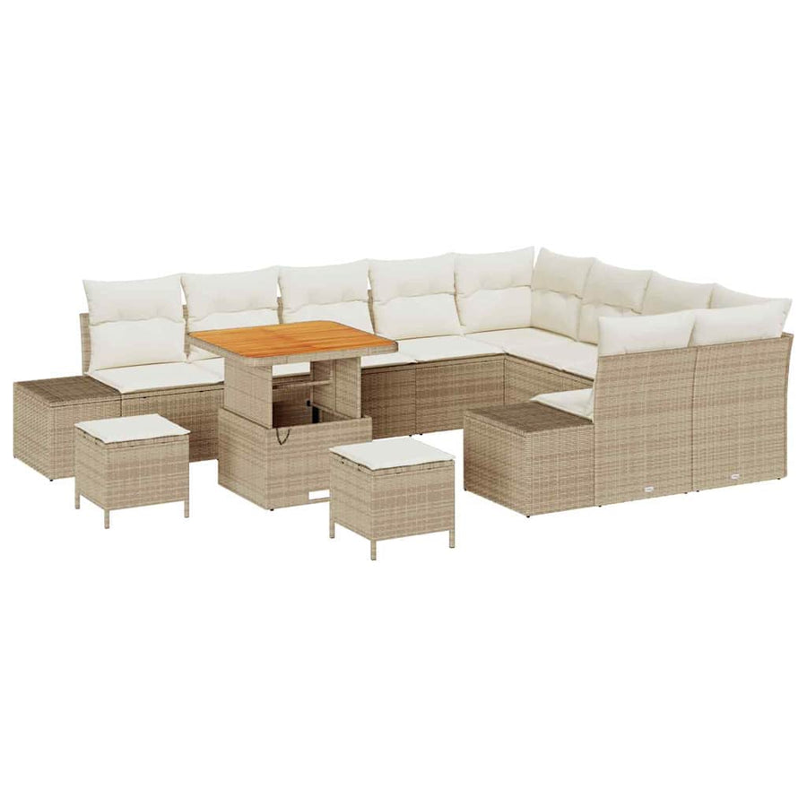 Tuinbankenset met kussen met opslag 12 pcs Beige Poly riet