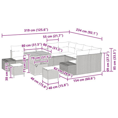 Tuinbankenset met kussen met opslag 12 pcs Beige Poly riet