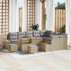 Tuinbankenset poly rattan 12-delig beige acacia