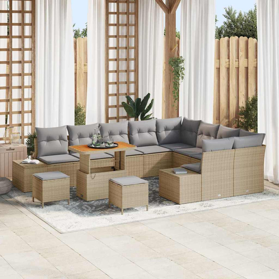 Tuinbankenset met kussen met opslag 12 pcs Beige Poly riet