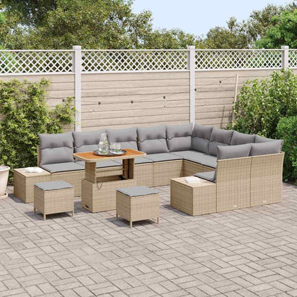 Tuinbankenset met kussen met opslag 12 pcs Beige Poly riet