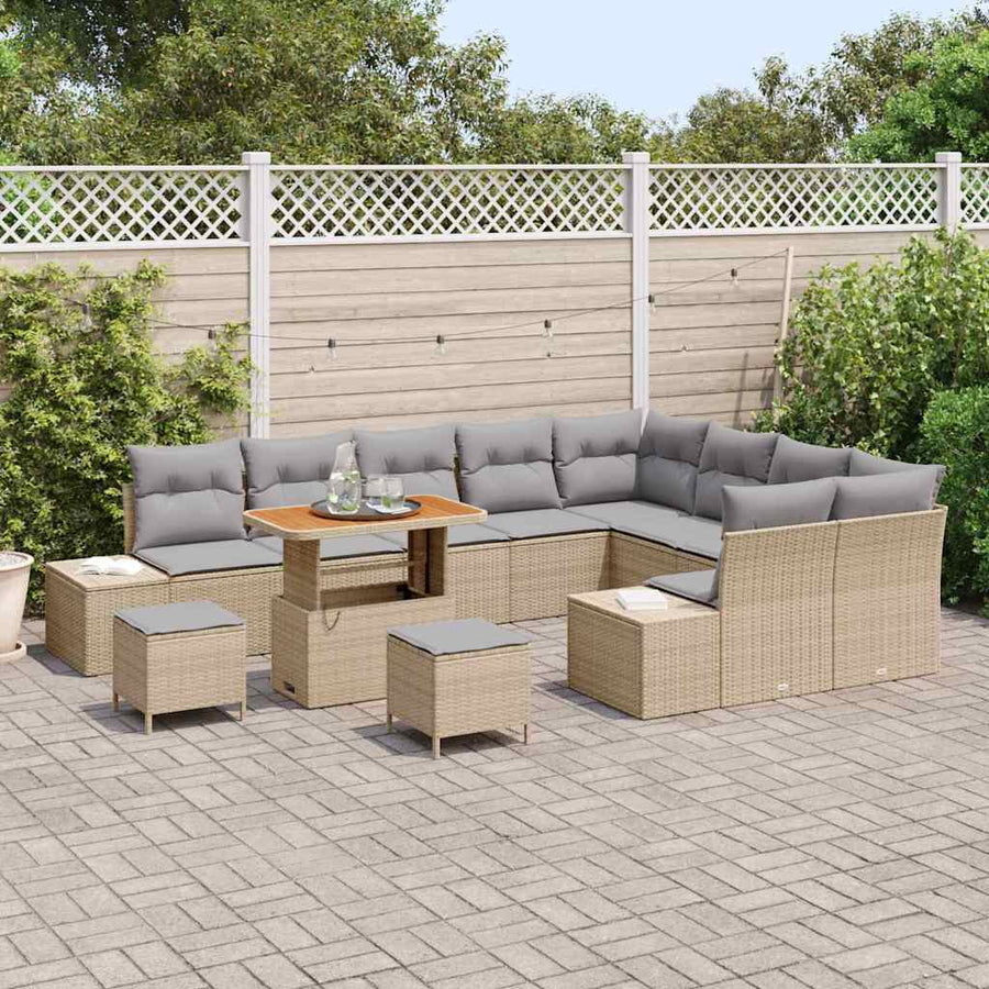 Tuinbankenset met kussen met opslag 12 pcs Beige Poly riet