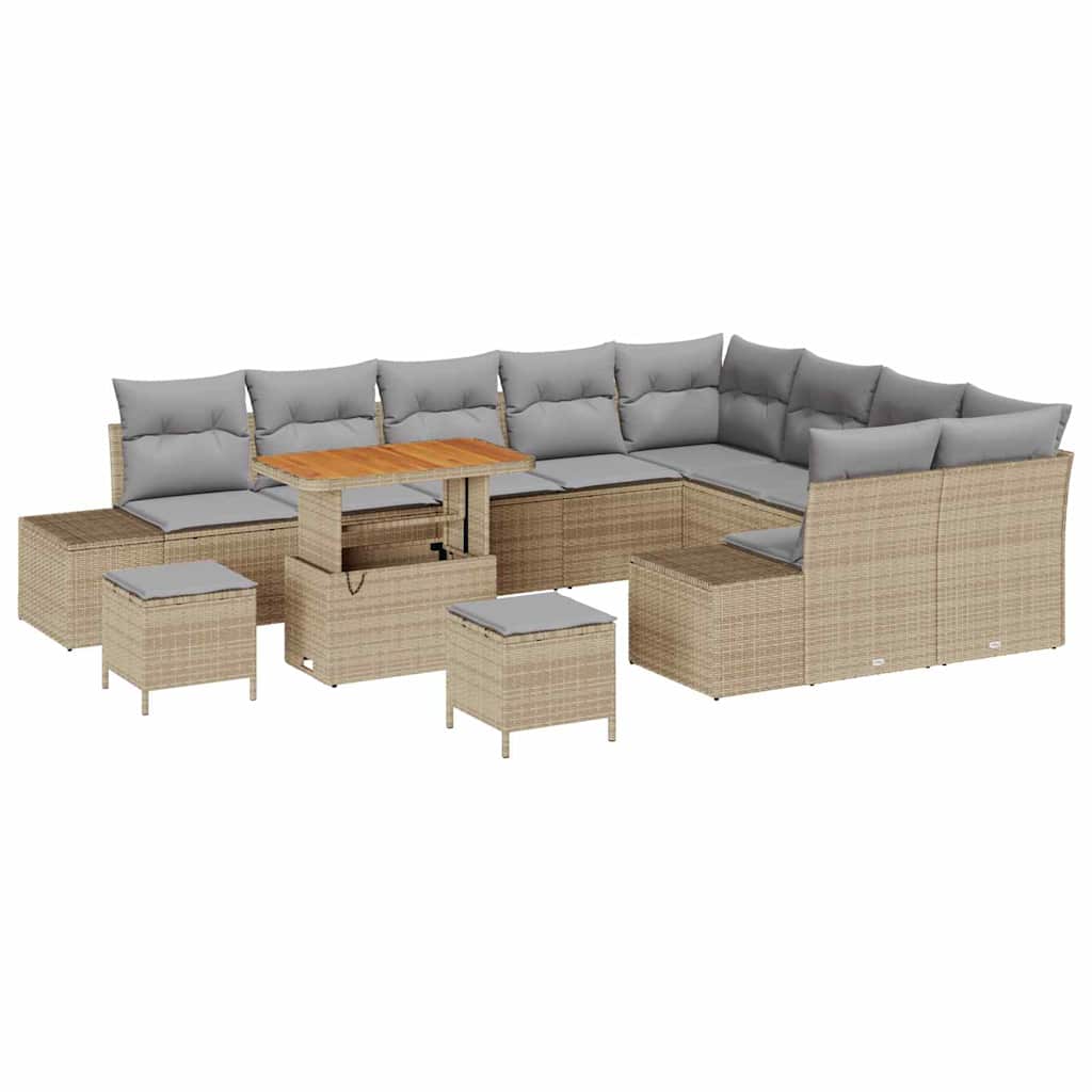 Tuinbankenset met kussen met opslag 12 pcs Beige Poly riet