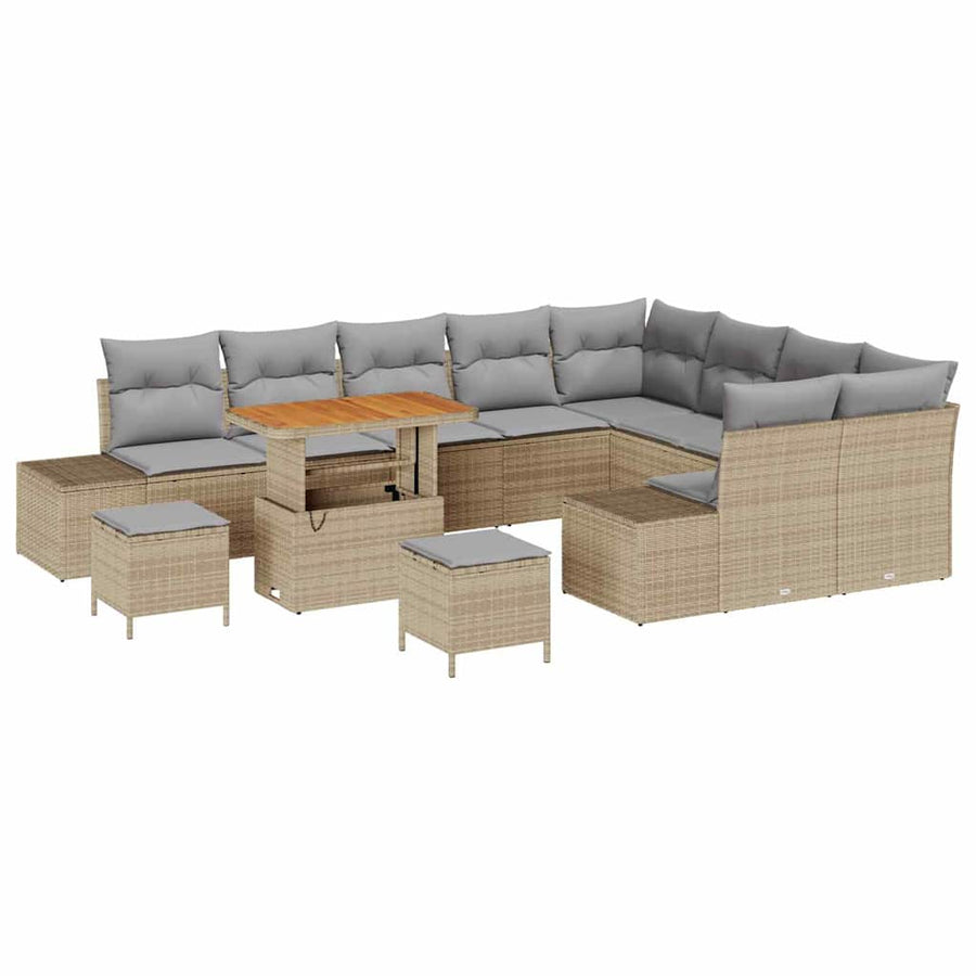 Tuinbankenset met kussen met opslag 12 pcs Beige Poly riet