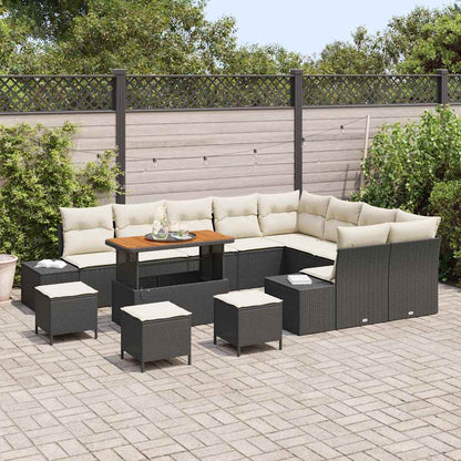Tuinbankenset met kussen met opslag 13 pcs Zwart Poly riet