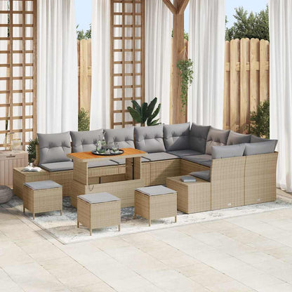 Tuinbankenset met kussen met opslag 13 pcs Beige Poly riet