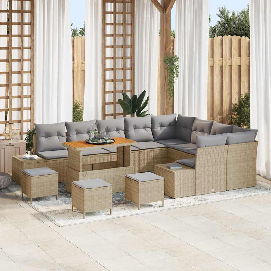Tuinbankenset met kussen met opslag 13 pcs Beige Poly riet