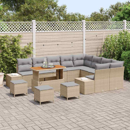 Tuinbankenset met kussen met opslag 13 pcs Beige Poly riet