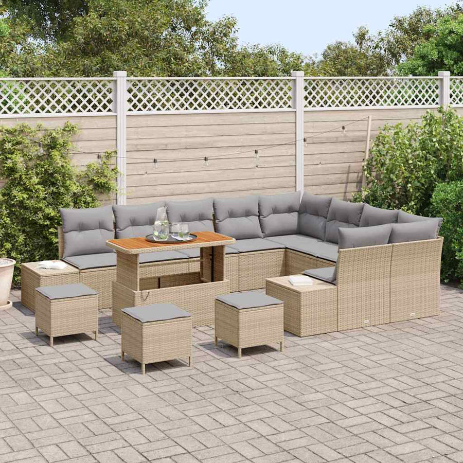 Tuinbankenset met kussen met opslag 13 pcs Beige Poly riet