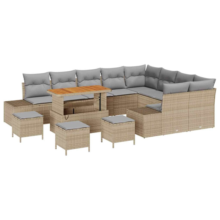 Tuinbankenset met kussen met opslag 13 pcs Beige Poly riet