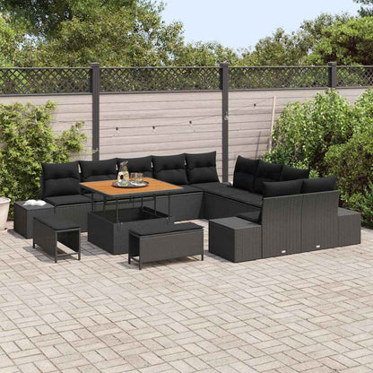 Tuinbankenset met kussen met opslag 13 pcs Zwart Poly riet