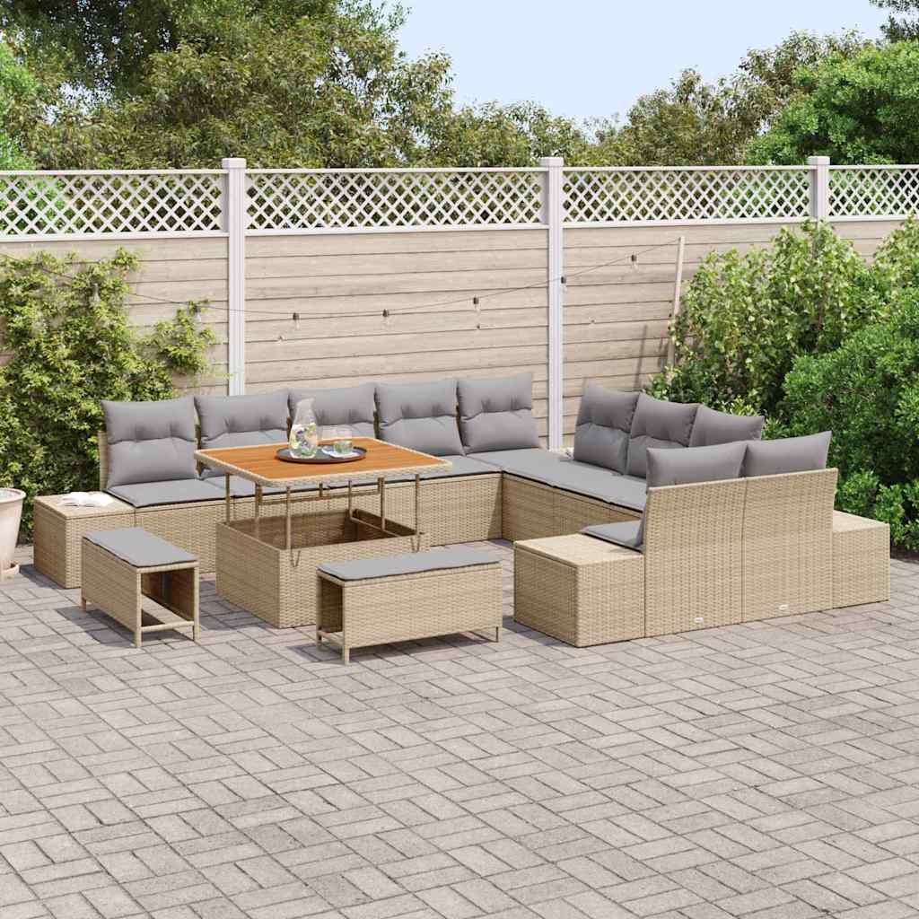 Tuinbankenset met kussen met opslag 13 pcs Beige Poly riet