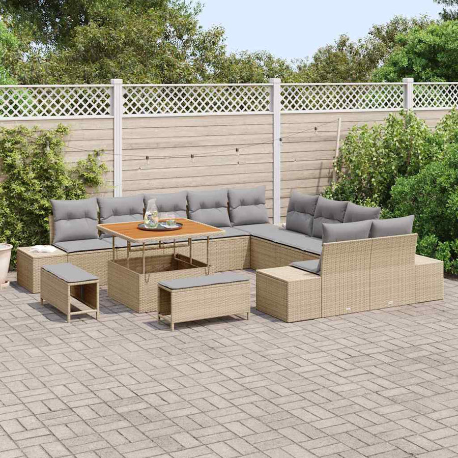 Tuinbankenset met kussen met opslag 13 pcs Beige Poly riet