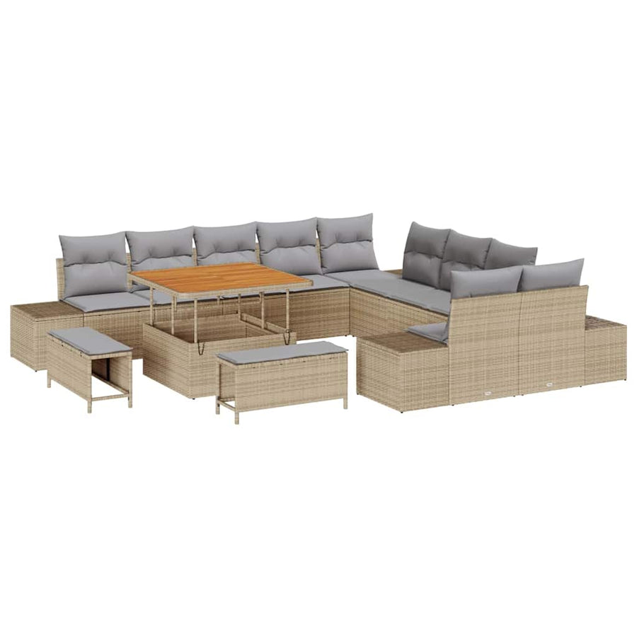 Tuinbankenset met kussen met opslag 13 pcs Beige Poly riet
