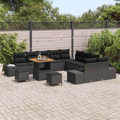 Tuinbankenset met kussen met opslag 13 pcs Zwart Poly riet