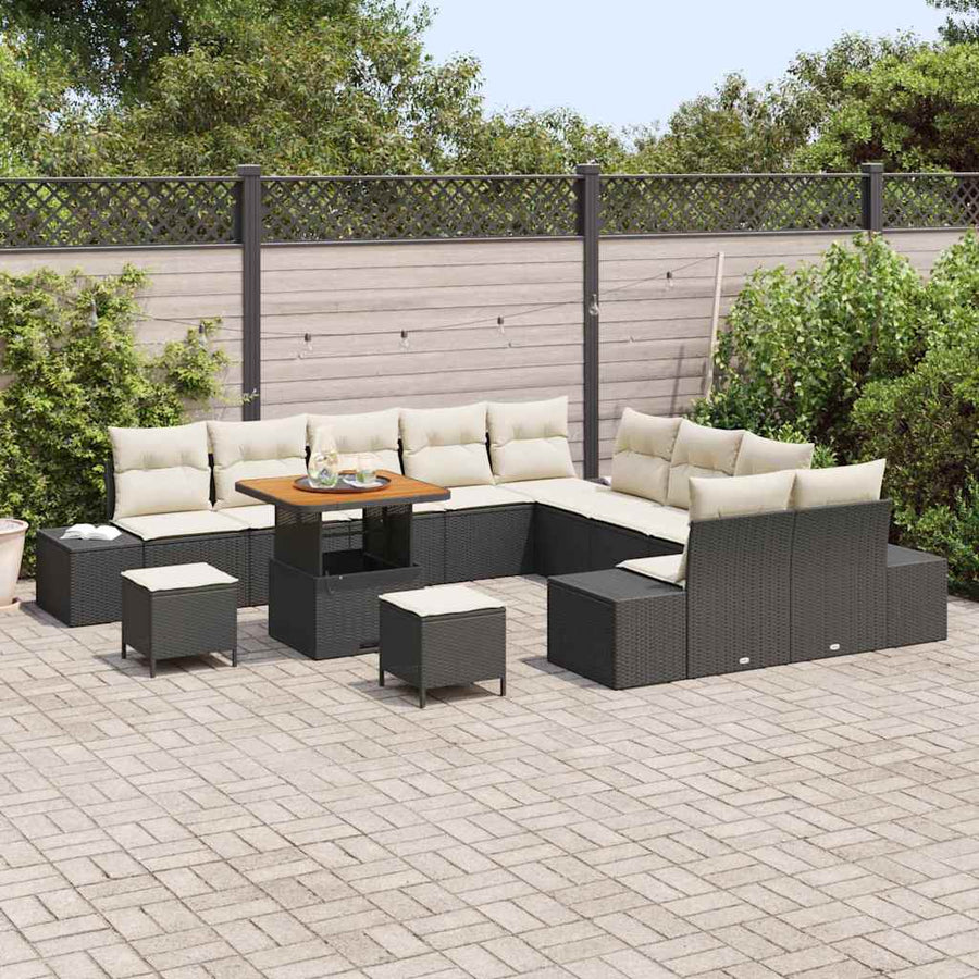Tuinbankenset met kussen met opslag 13 pcs Zwart Poly riet