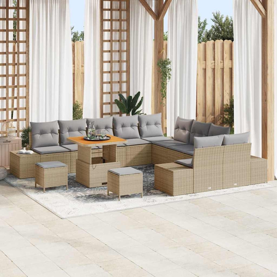 Tuinbankenset met kussen met opslag 13 pcs Beige Poly riet
