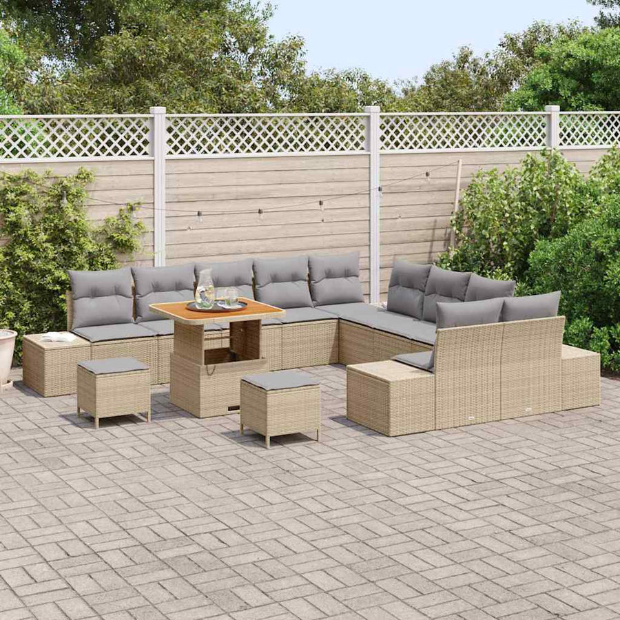 Tuinbankenset met kussen met opslag 13 pcs Beige Poly riet