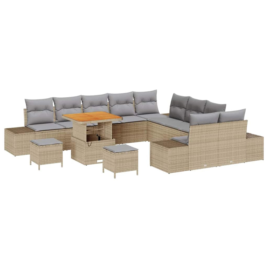Tuinbankenset met kussen met opslag 13 pcs Beige Poly riet