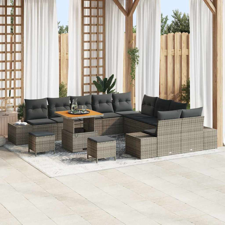 Tuinbankenset met kussen met opslag 13 pcs Grijs Poly riet