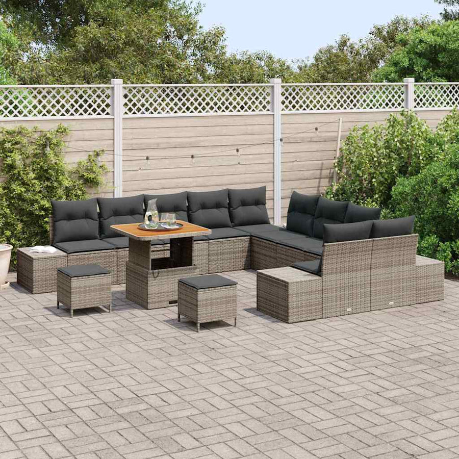 Tuinbankenset met kussen met opslag 13 pcs Grijs Poly riet