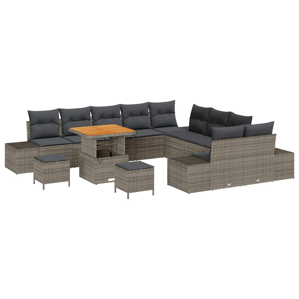 Tuinbankenset met kussen met opslag 13 pcs Grijs Poly riet