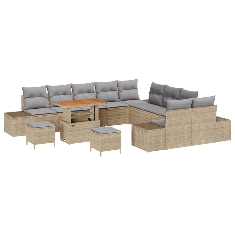 Tuinbankenset met kussen met opslag 13 pcs Beige Poly riet