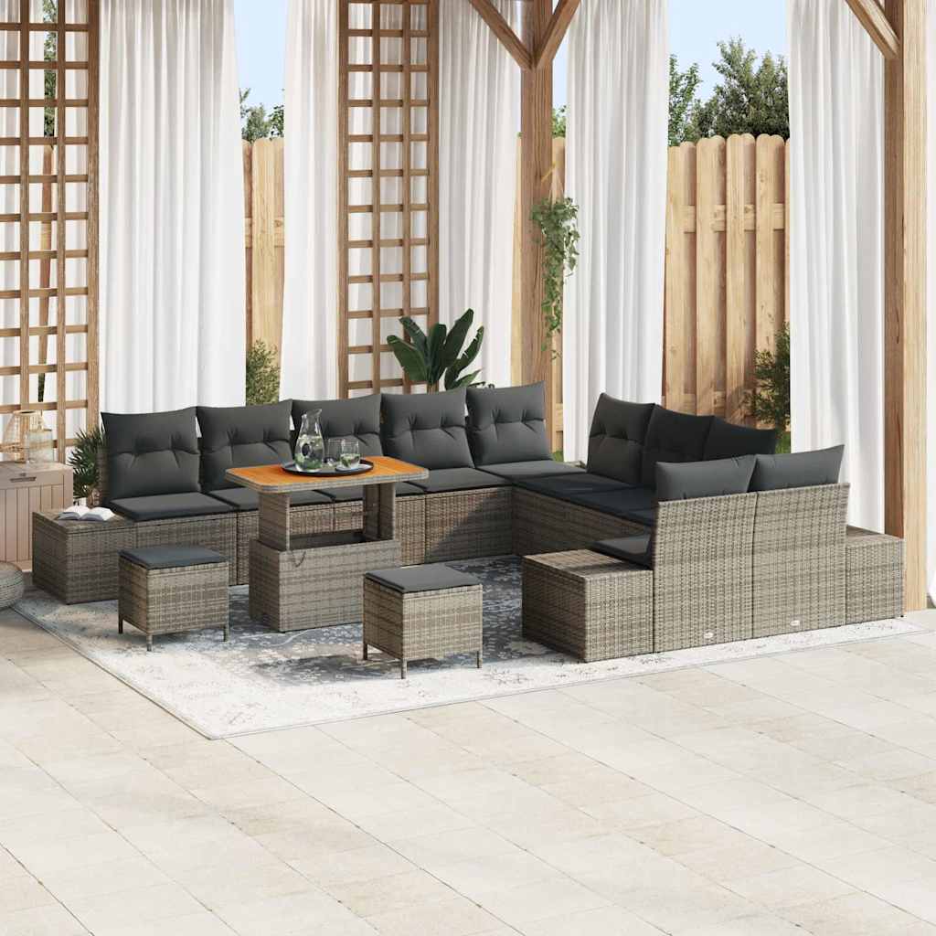 Tuinbankenset met kussen met opslag 13 pcs Grijs Poly riet
