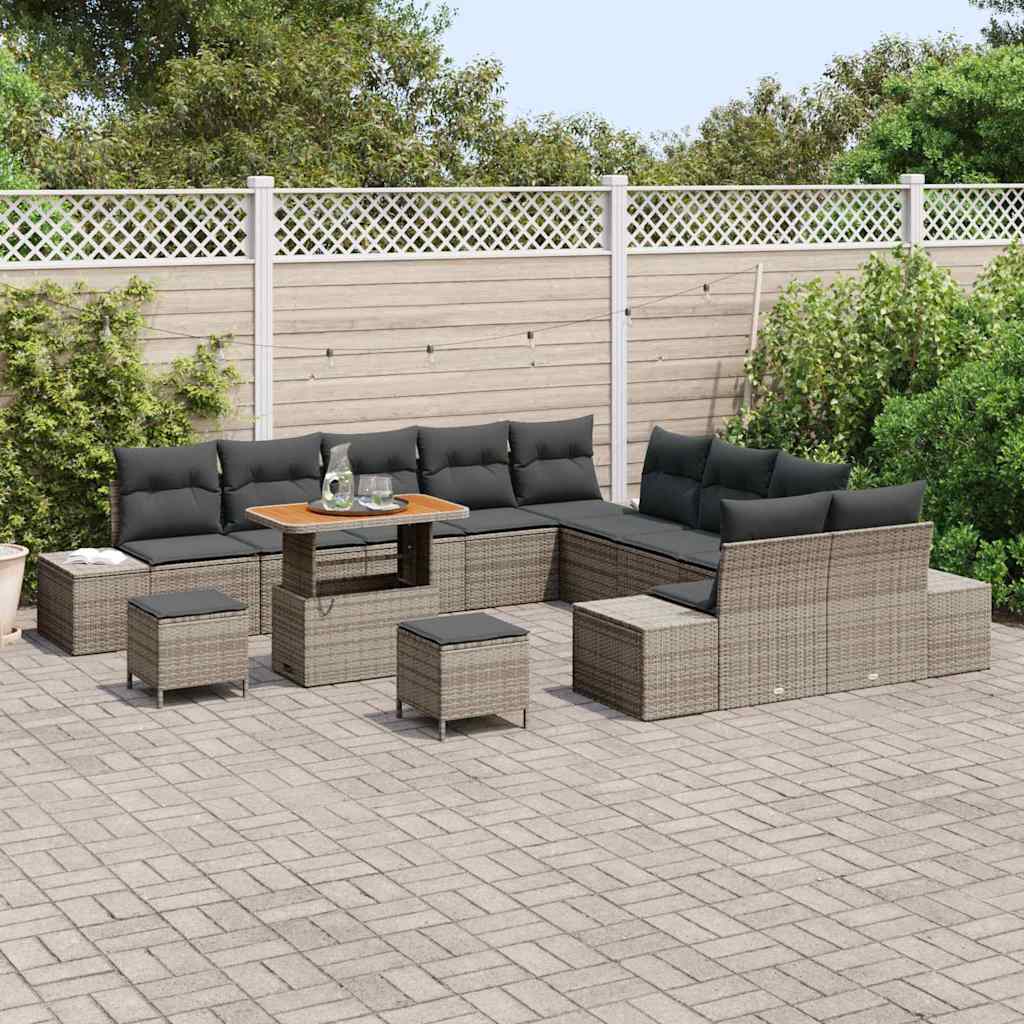Tuinbankenset met kussen met opslag 13 pcs Grijs Poly riet