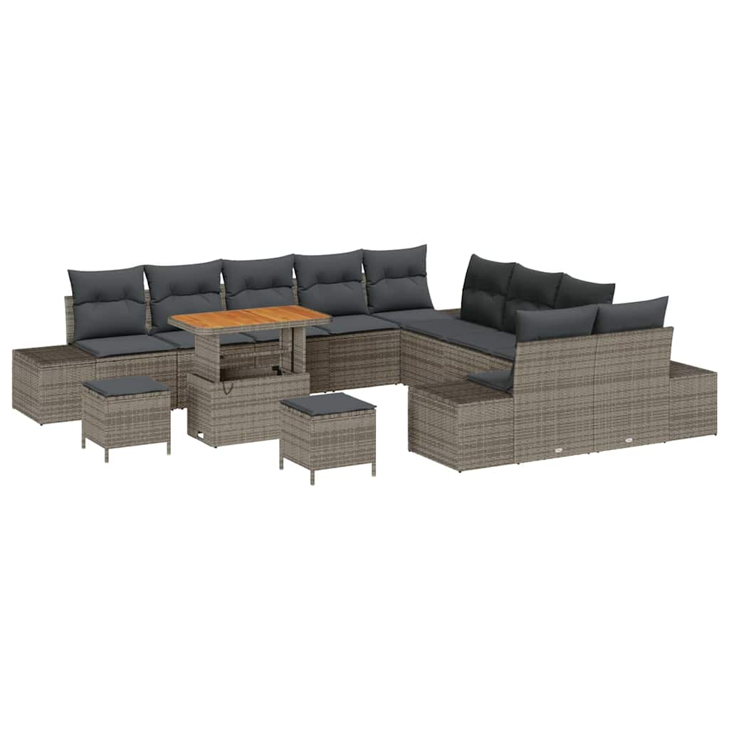 Tuinbankenset met kussen met opslag 13 pcs Grijs Poly riet