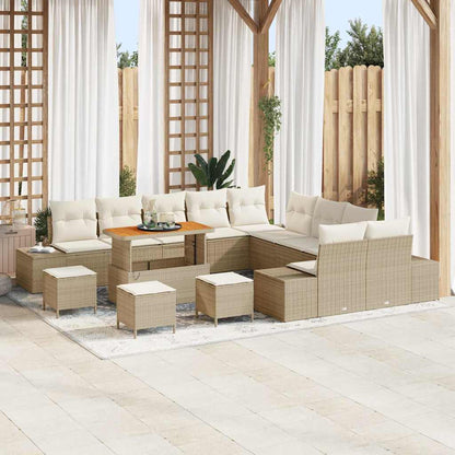 Tuinbankenset met kussen met opslag 14 pcs Beige Poly riet