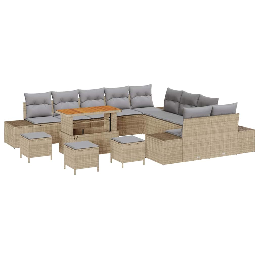 Tuinbankenset met kussen met opslag 14 pcs Beige Poly riet