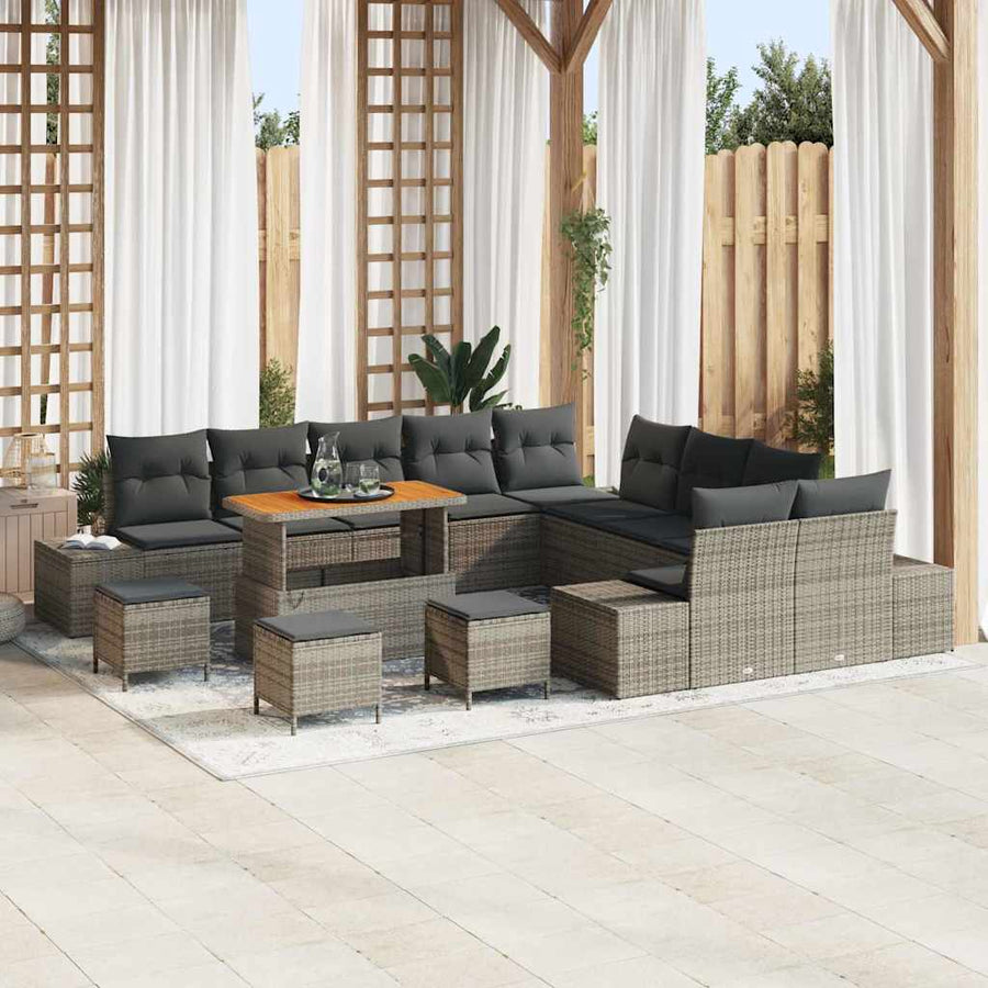 Tuinbankenset met kussen met opslag 14 pcs Grijs Poly riet