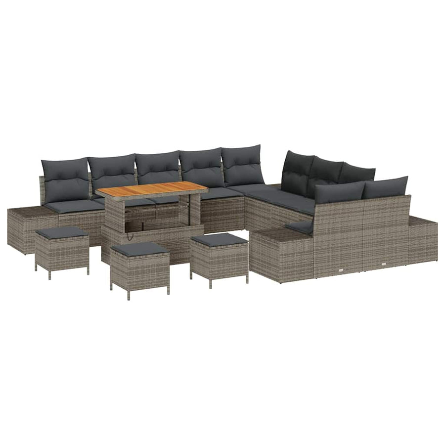 Tuinbankenset met kussen met opslag 14 pcs Grijs Poly riet