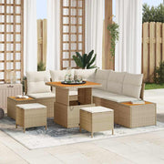 Tuinbankenset poly riet 8 delig beige