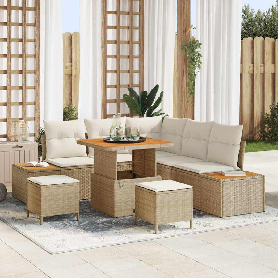 Tuin Sofa Set met kussen met opslag 8 pcs Beige Poly riet