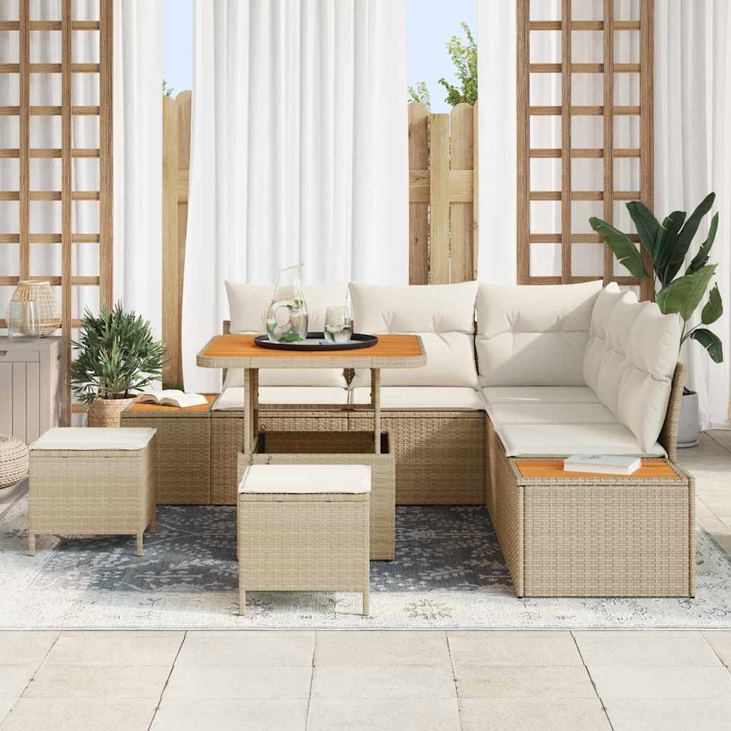 Tuin Sofa Set met kussen met opslag 8 pcs Beige Poly riet
